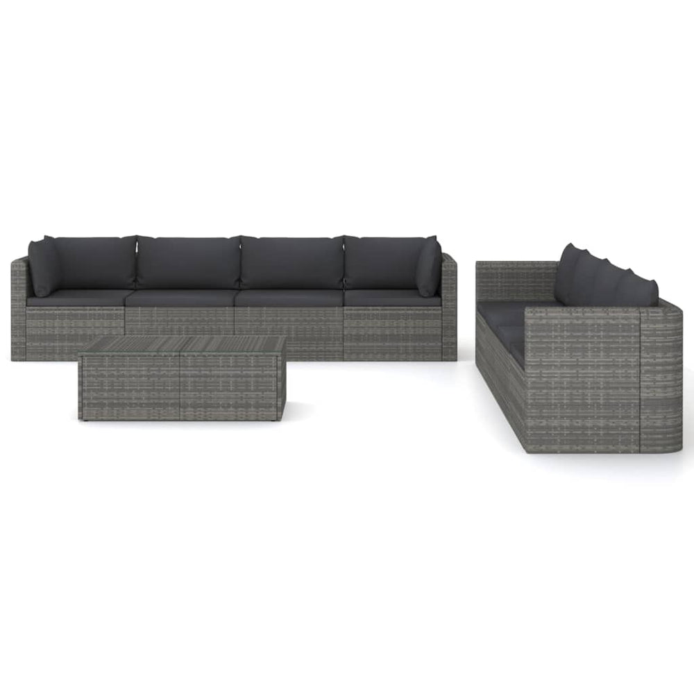 9-delige Loungeset met kussens poly rattan grijs MeubelReus