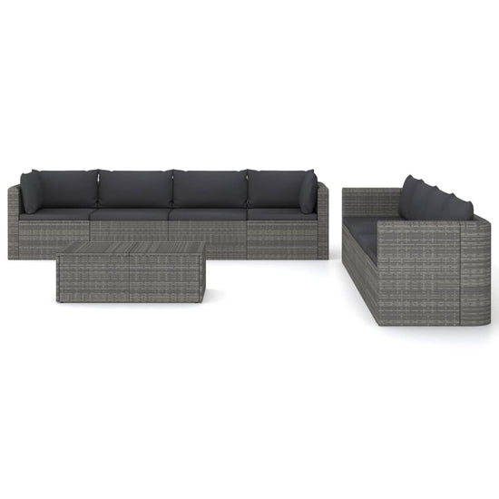 9-delige Loungeset met kussens poly rattan grijs MeubelReus