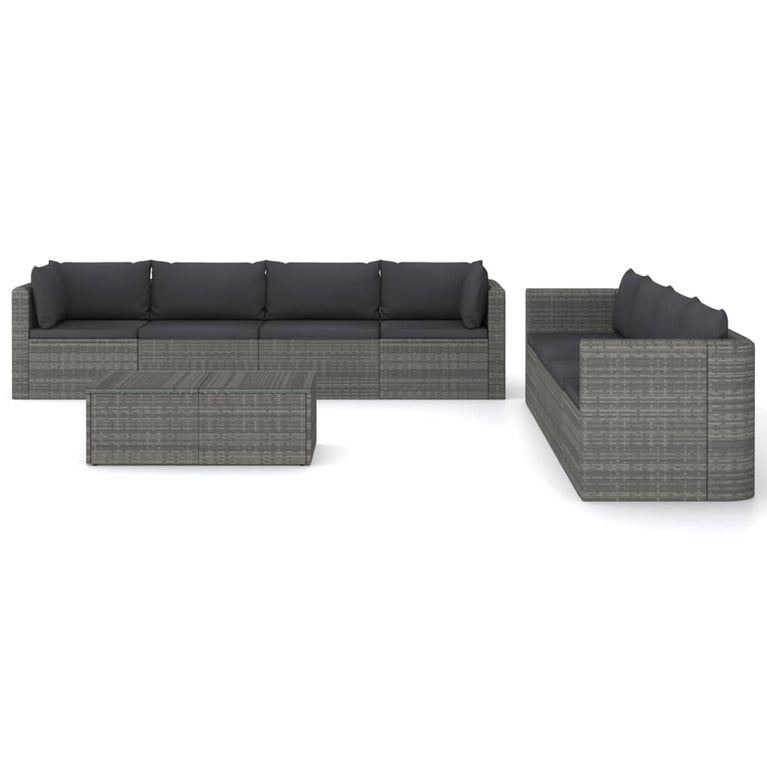 9-delige Loungeset met kussens poly rattan grijs MeubelReus