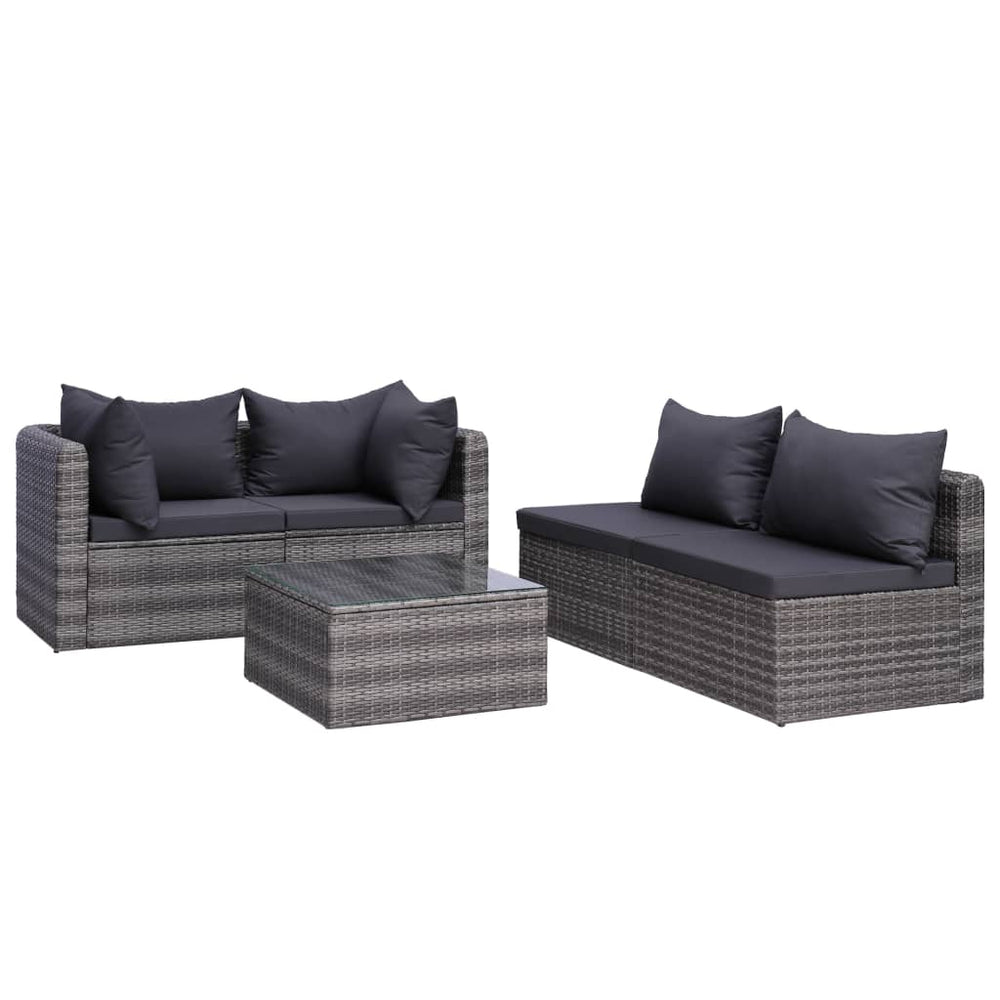 9-delige Loungeset met kussens poly rattan grijs MeubelReus