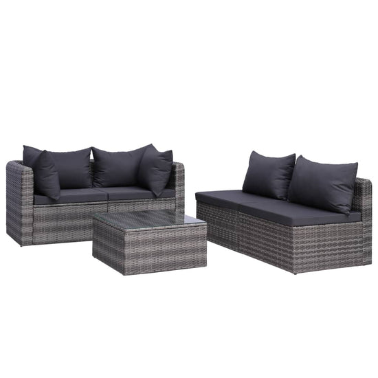 9-delige Loungeset met kussens poly rattan grijs MeubelReus