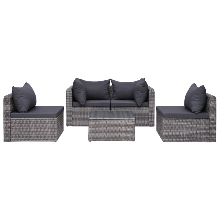 9-delige Loungeset met kussens poly rattan grijs MeubelReus