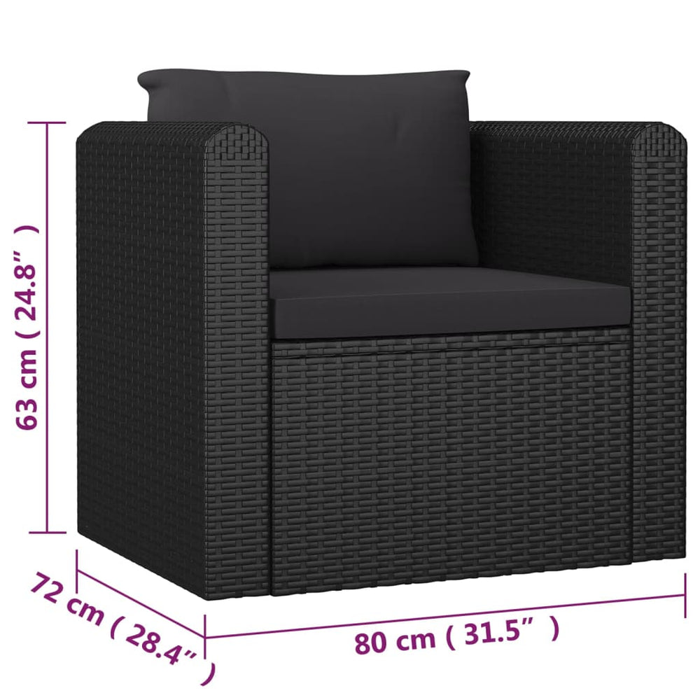 7-delige Loungeset met kussens poly rattan zwart MeubelReus