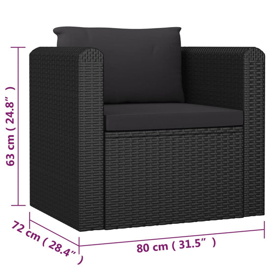 7-delige Loungeset met kussens poly rattan zwart MeubelReus