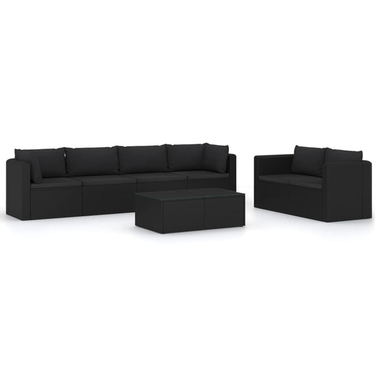 7-delige Loungeset met kussens poly rattan zwart MeubelReus