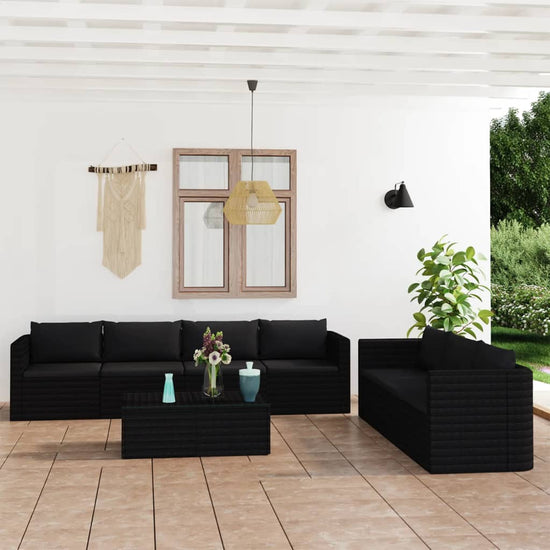 8-delige Loungeset met kussens poly rattan zwart MeubelReus