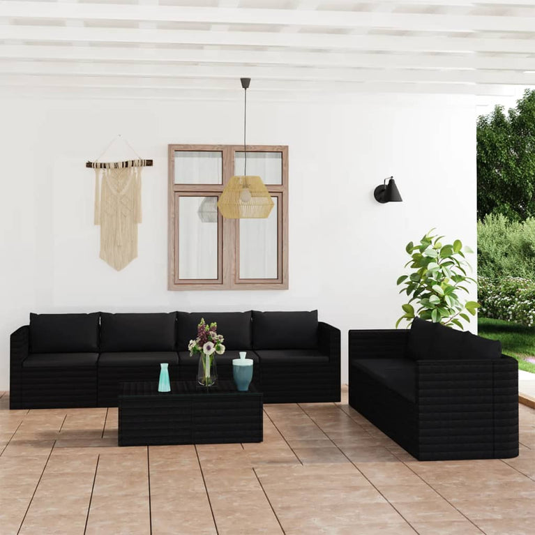 8-delige Loungeset met kussens poly rattan zwart MeubelReus