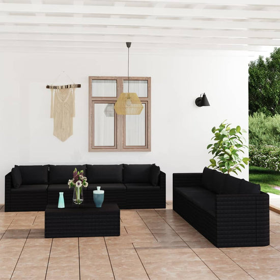 9-delige Loungeset met kussens poly rattan zwart MeubelReus