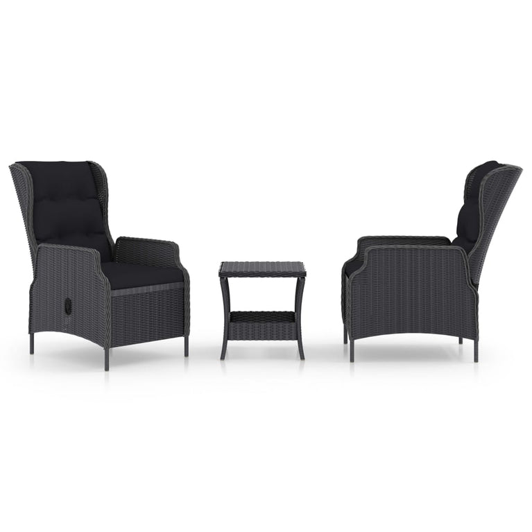 3-delige Loungeset met kussens poly rattan donkergrijs MeubelReus
