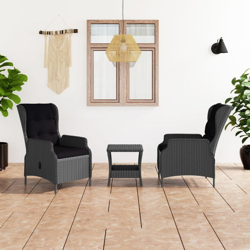 3-delige Loungeset met kussens poly rattan donkergrijs MeubelReus
