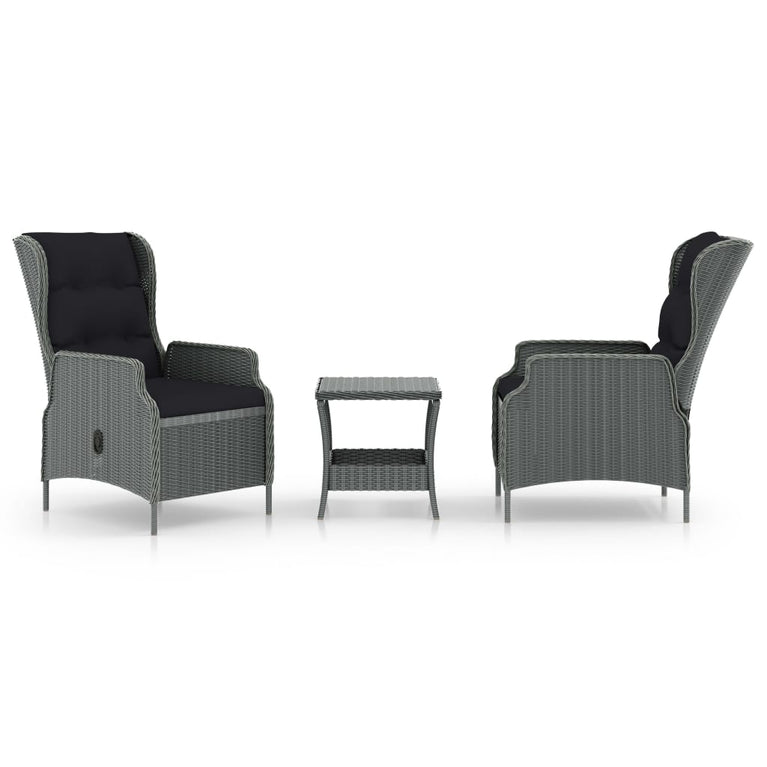 3-delige Loungeset met kussens poly rattan lichtgrijs MeubelReus