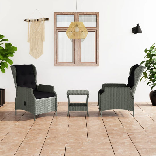 3-delige Loungeset met kussens poly rattan lichtgrijs MeubelReus