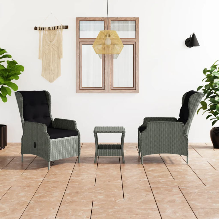 3-delige Loungeset met kussens poly rattan lichtgrijs MeubelReus