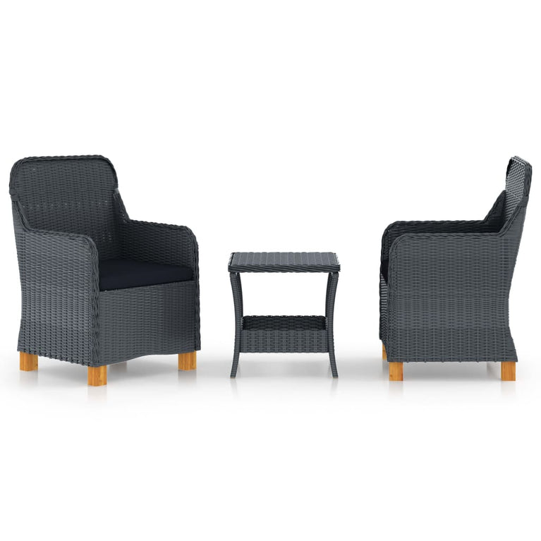 3-delige Loungeset met kussens poly rattan donkergrijs MeubelReus