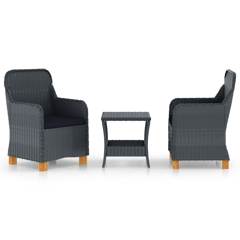 3-delige Loungeset met kussens poly rattan donkergrijs MeubelReus