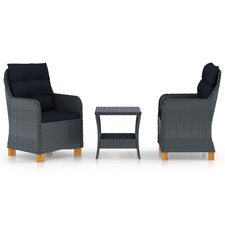 3-delige Loungeset met kussens poly rattan donkergrijs MeubelReus