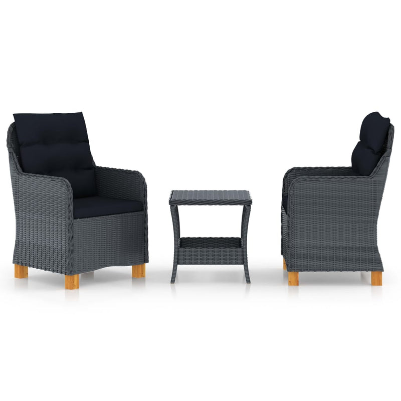 3-delige Loungeset met kussens poly rattan donkergrijs MeubelReus