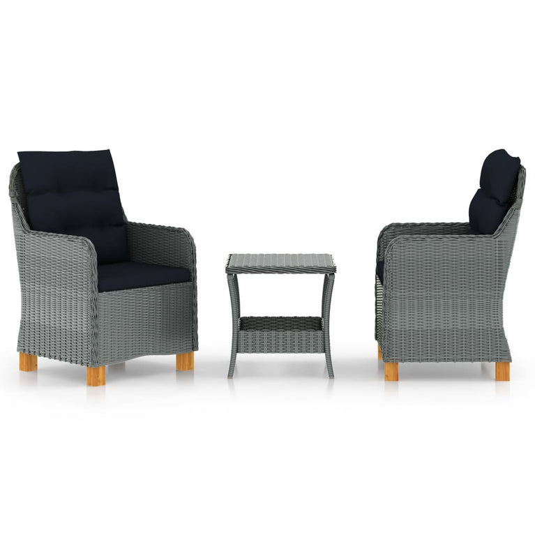 3-delige Loungeset met kussens poly rattan lichtgrijs MeubelReus