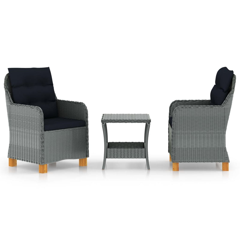 3-delige Loungeset met kussens poly rattan lichtgrijs MeubelReus