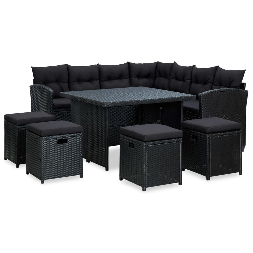 6-delige Loungeset met kussens poly rattan zwart MeubelReus