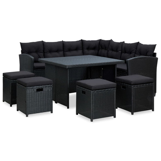 6-delige Loungeset met kussens poly rattan zwart MeubelReus
