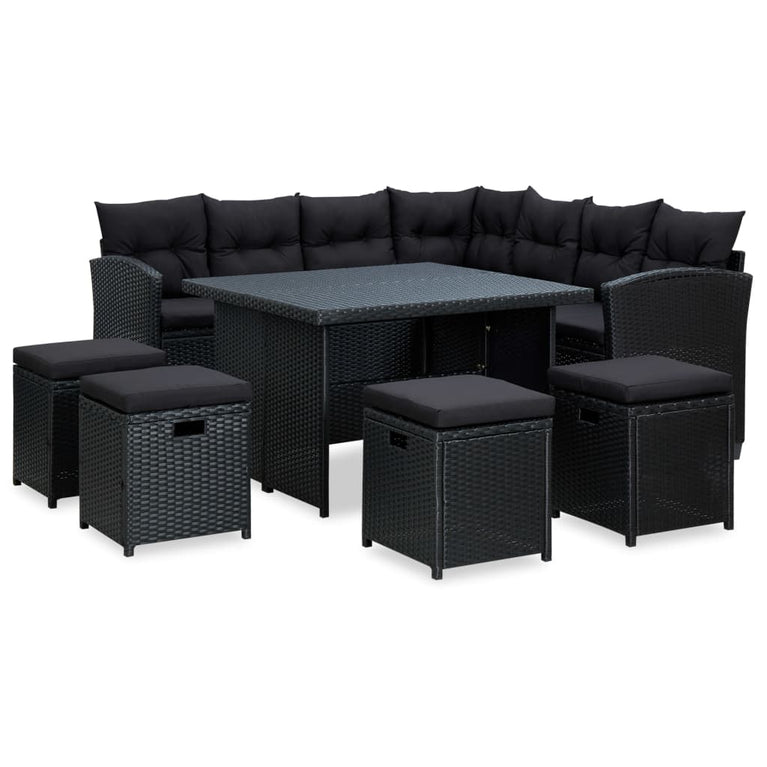 6-delige Loungeset met kussens poly rattan zwart MeubelReus