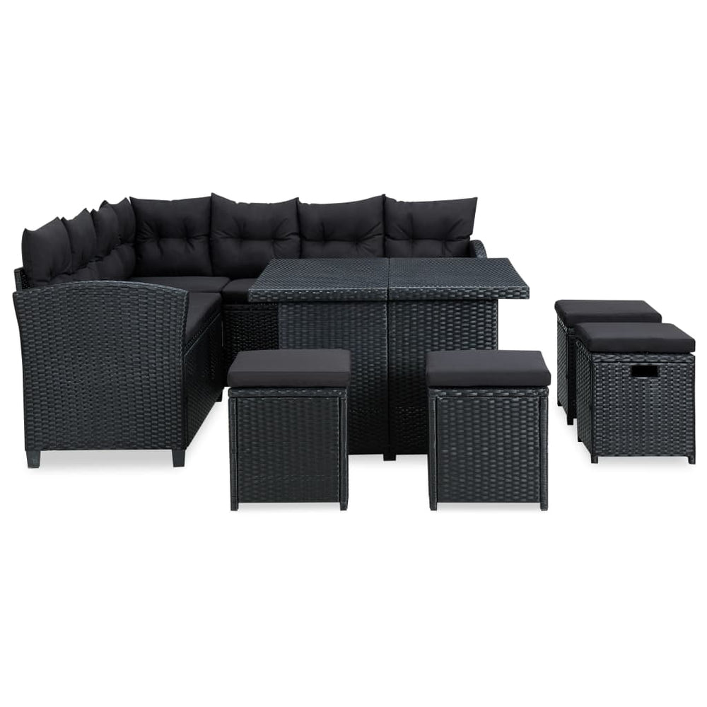 6-delige Loungeset met kussens poly rattan zwart MeubelReus