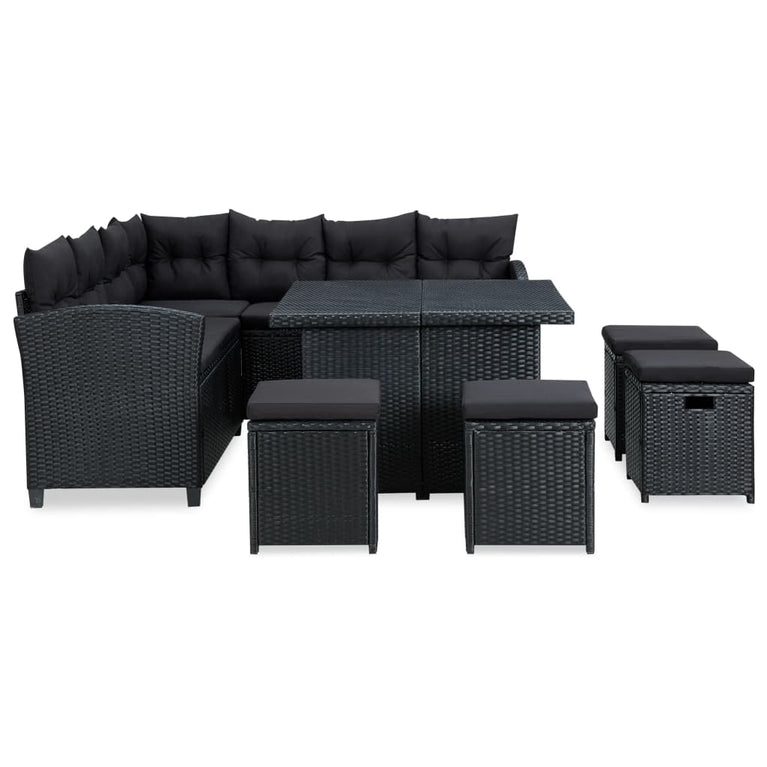 6-delige Loungeset met kussens poly rattan zwart MeubelReus