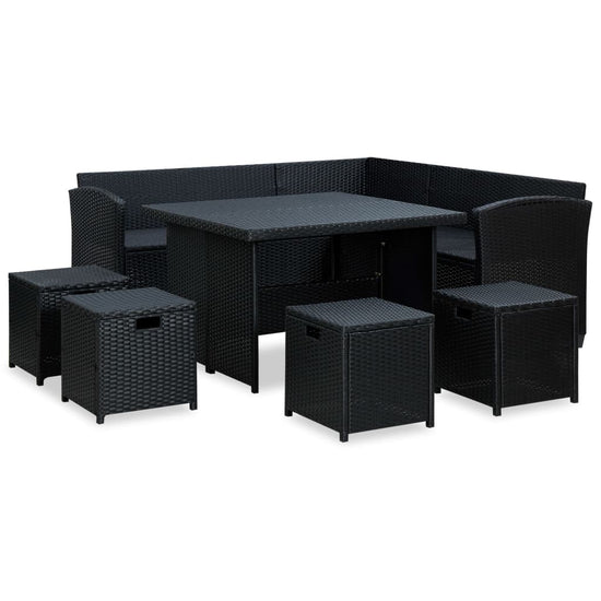 6-delige Loungeset met kussens poly rattan zwart MeubelReus