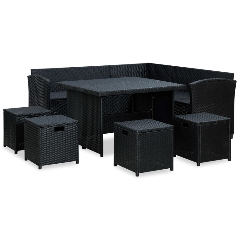 6-delige Loungeset met kussens poly rattan zwart MeubelReus