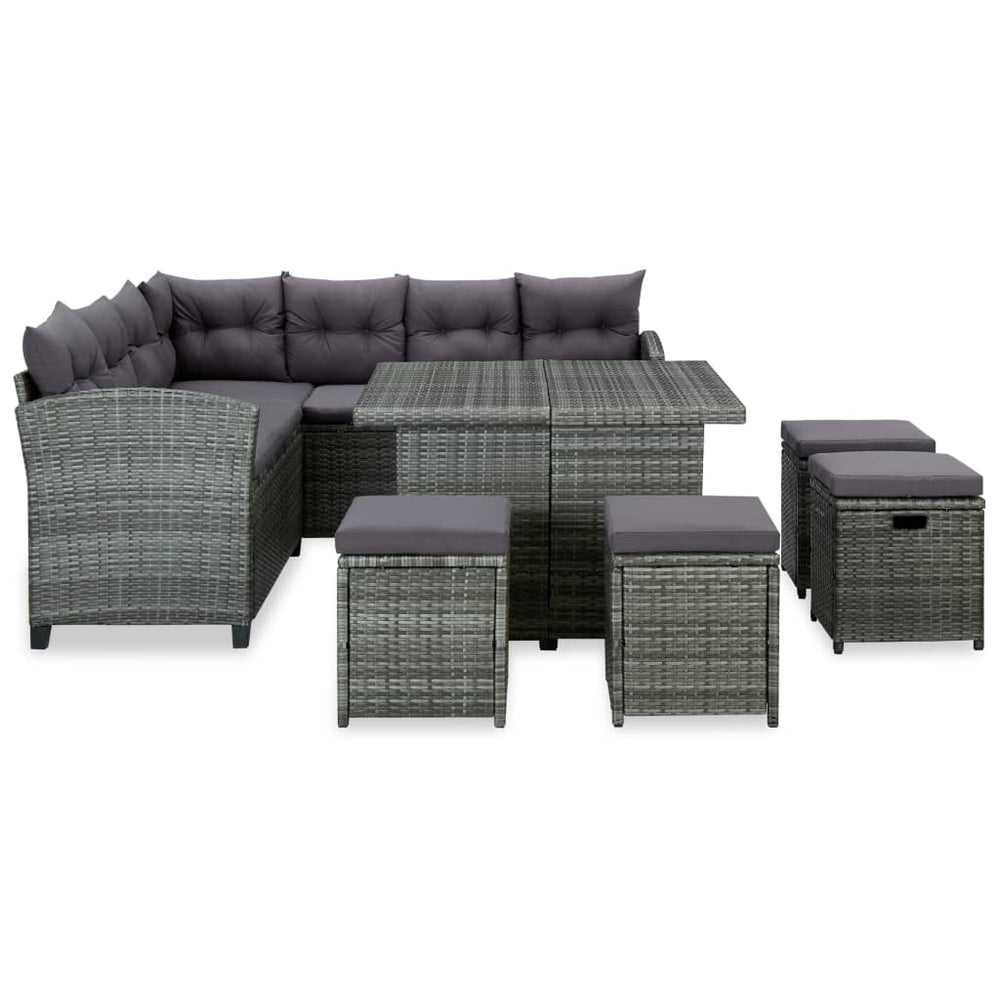 6-delige Loungeset met kussens poly rattan grijs MeubelReus