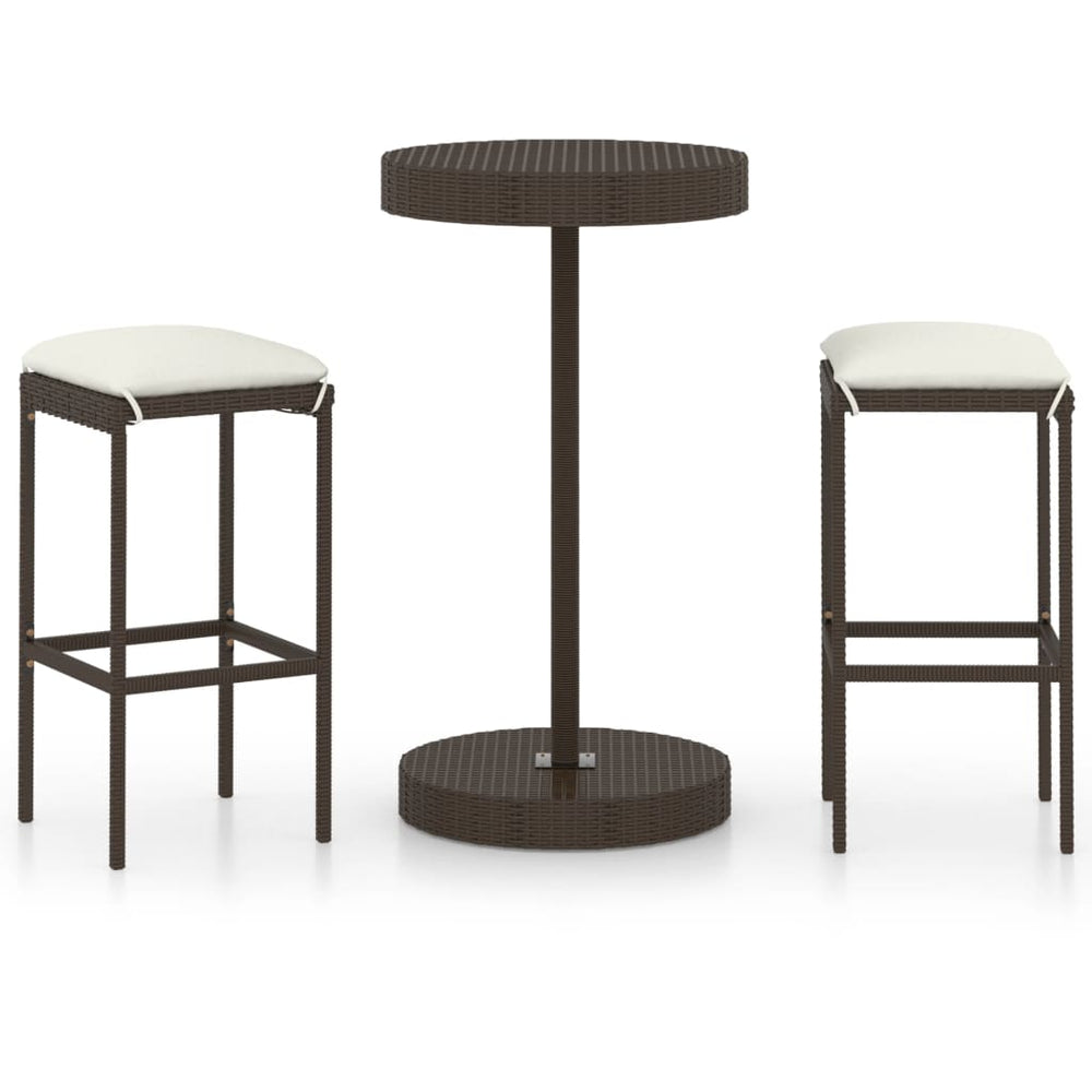 3-delige Tuinbarset met kussens poly rattan bruin MeubelReus