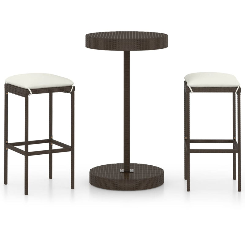 3-delige Tuinbarset met kussens poly rattan bruin MeubelReus