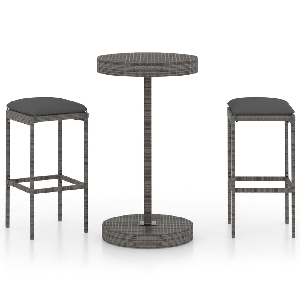 3-delige Tuinbarset met kussens poly rattan grijs MeubelReus
