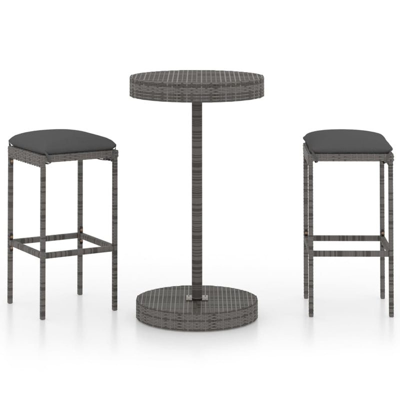 3-delige Tuinbarset met kussens poly rattan grijs MeubelReus