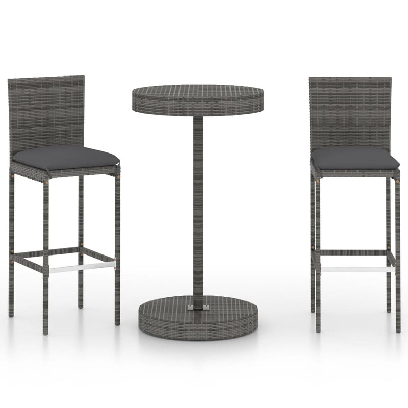 3-delige Tuinbarset met kussens poly rattan grijs MeubelReus