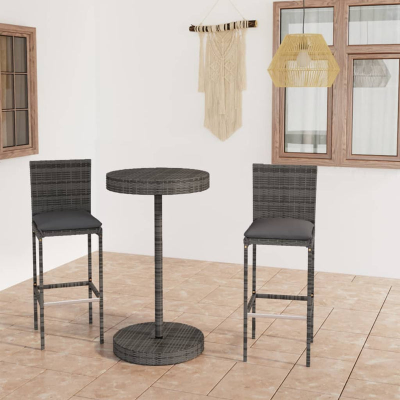 3-delige Tuinbarset met kussens poly rattan grijs MeubelReus