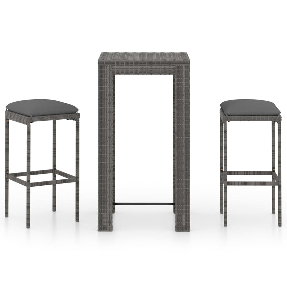 3-delige Tuinbarset met kussens poly rattan grijs MeubelReus