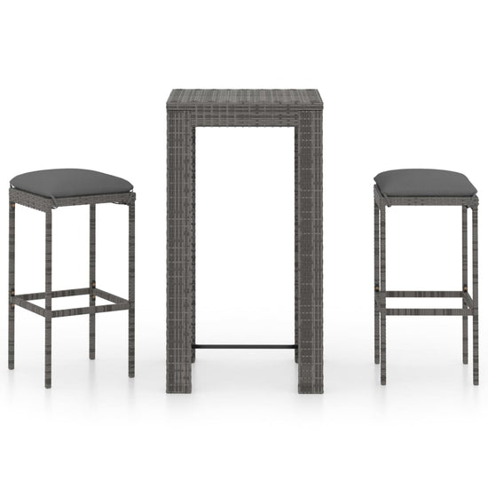 3-delige Tuinbarset met kussens poly rattan grijs MeubelReus