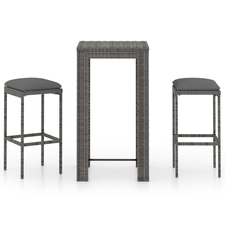 3-delige Tuinbarset met kussens poly rattan grijs MeubelReus