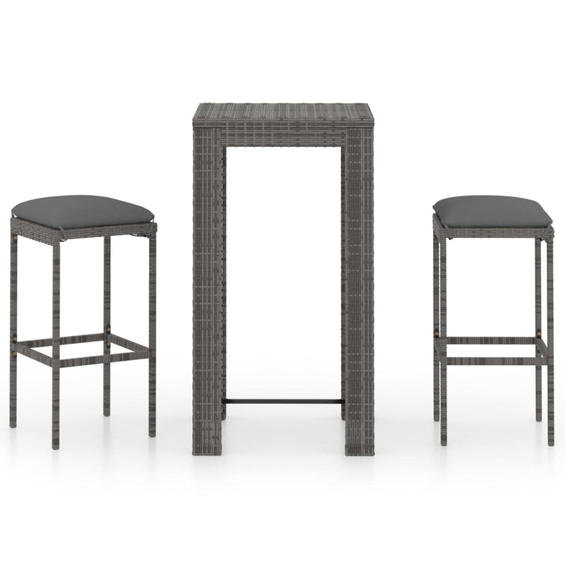 3-delige Tuinbarset met kussens poly rattan grijs MeubelReus