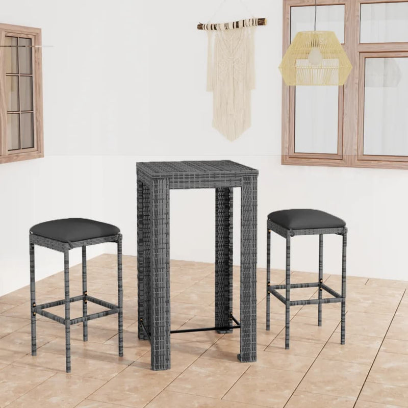 3-delige Tuinbarset met kussens poly rattan grijs MeubelReus