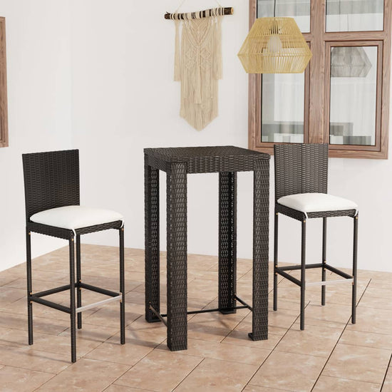 3-delige Tuinbarset met kussens poly rattan zwart MeubelReus