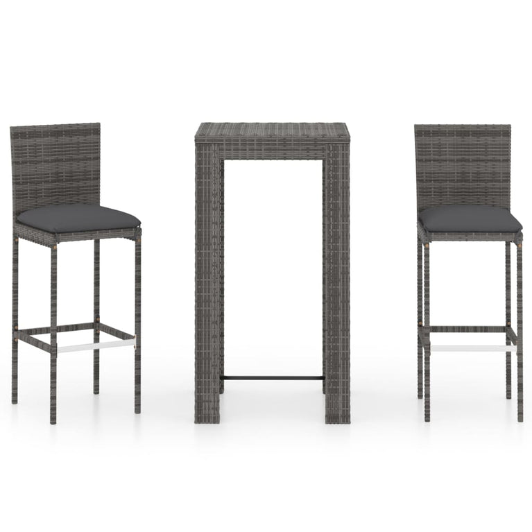 3-delige Tuinbarset met kussens poly rattan grijs MeubelReus