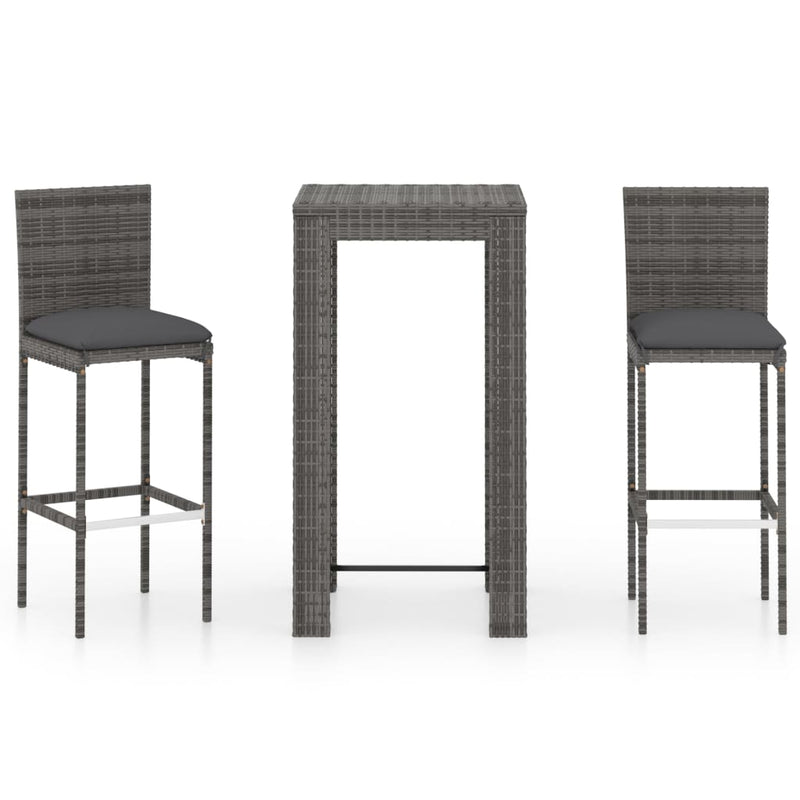 3-delige Tuinbarset met kussens poly rattan grijs MeubelReus