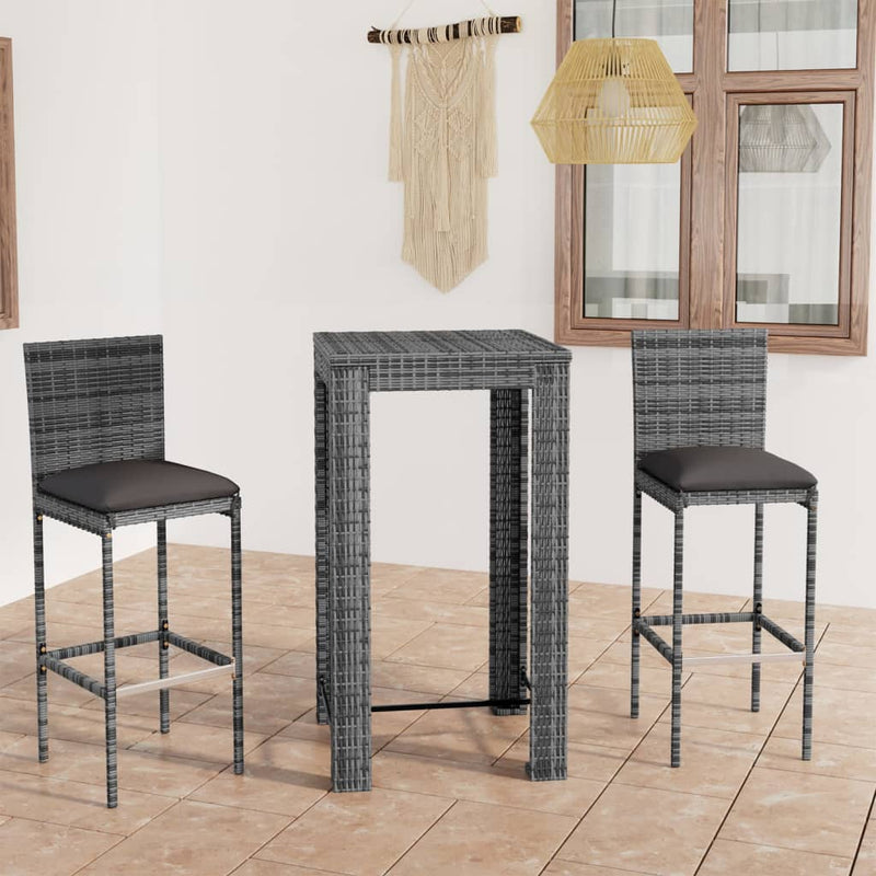 3-delige Tuinbarset met kussens poly rattan grijs MeubelReus