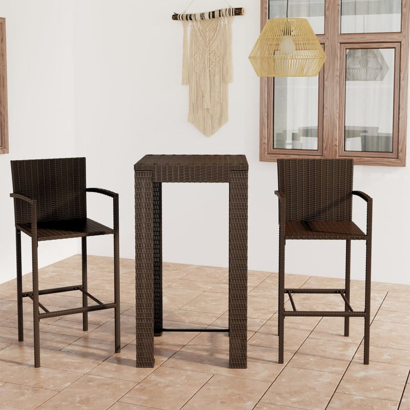 3-delige Tuinbarset met armleuningen poly rattan bruin MeubelReus