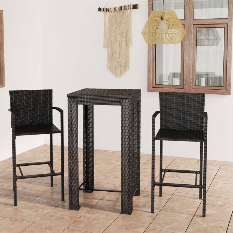 3-delige Tuinbarset met armleuningen poly rattan zwart MeubelReus