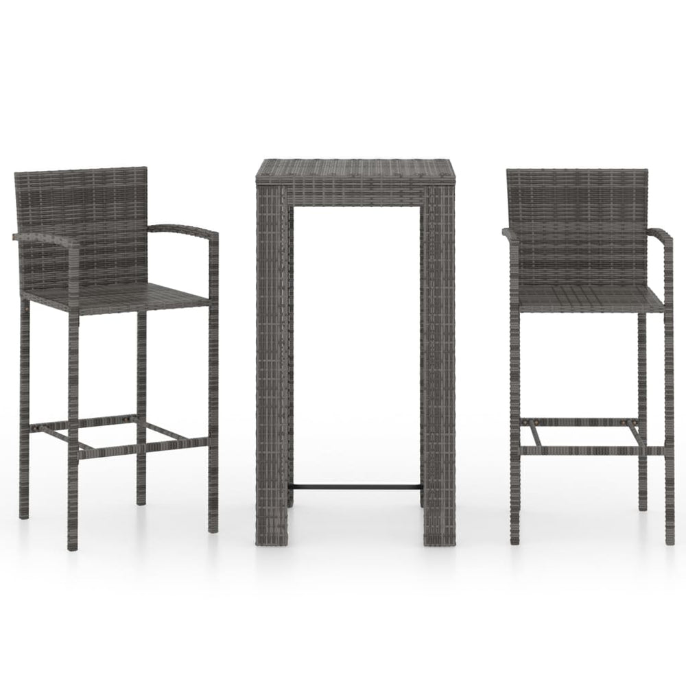 3-delige Tuinbarset met armleuningen poly rattan grijs MeubelReus
