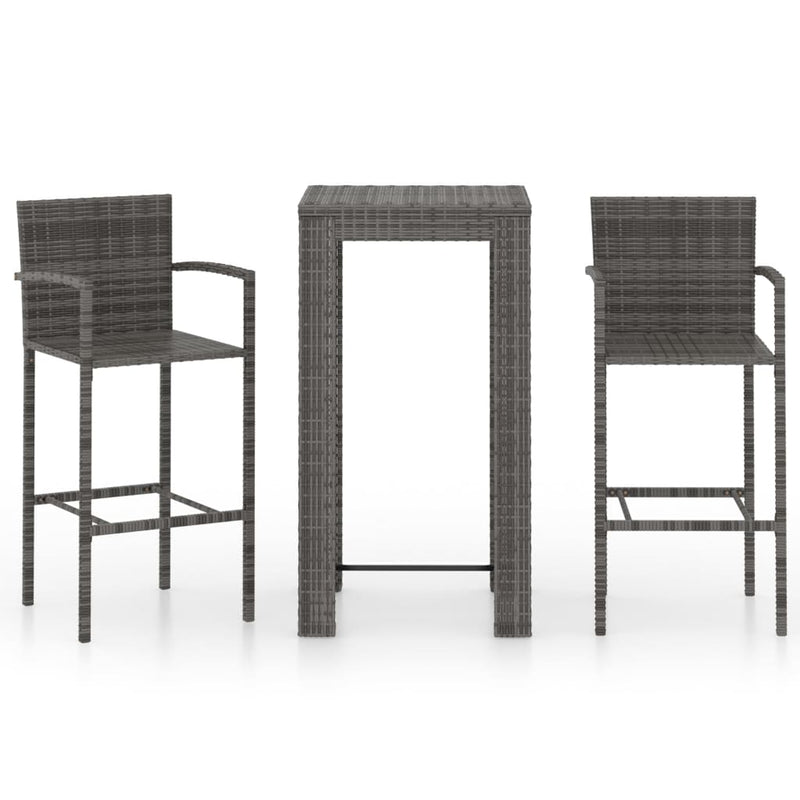 3-delige Tuinbarset met armleuningen poly rattan grijs MeubelReus